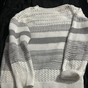 Striped White and Gray Sweater